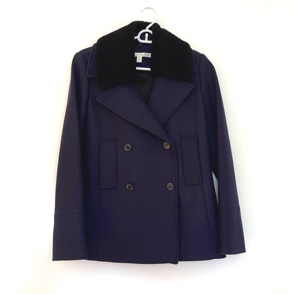 Nordstrom Collection Peacoat with Genuine Shearling Collar